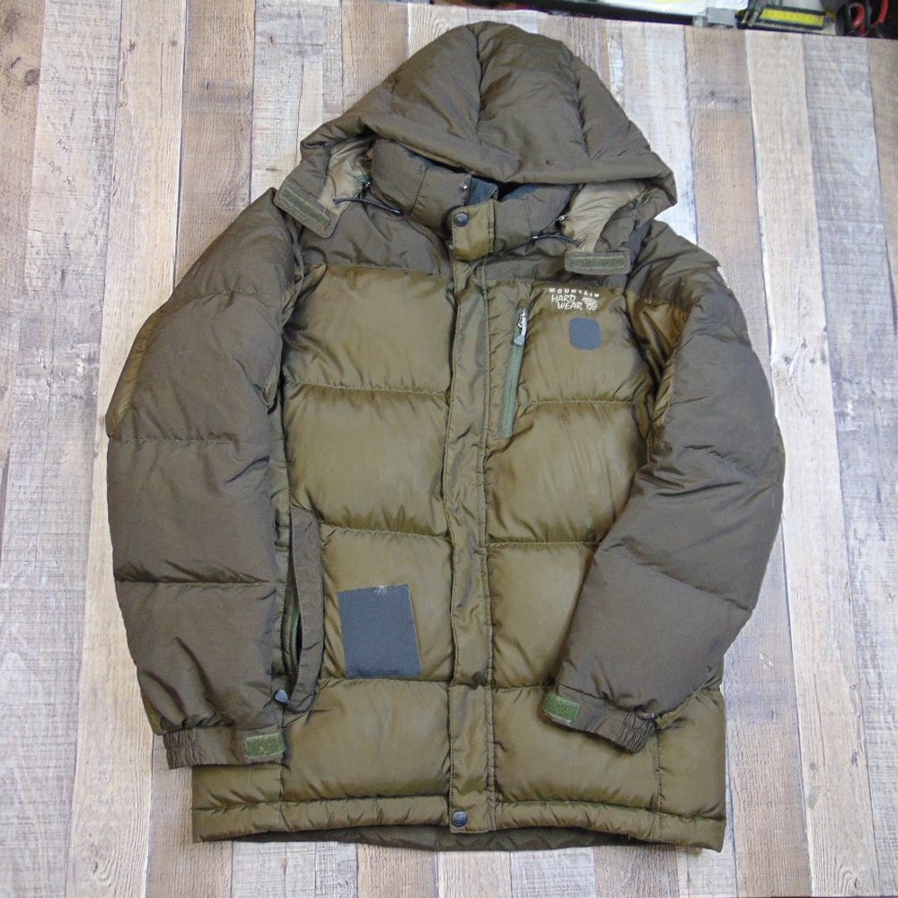 Mountain Hardwear Men M Full Zip Goose Down Puffer Jacket Brown Coat *Patched* - Picture 1 of 11